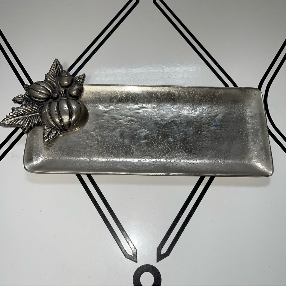 Pumpkin Fall Silver Thanksgiving‎ Small Tray Decor Metal